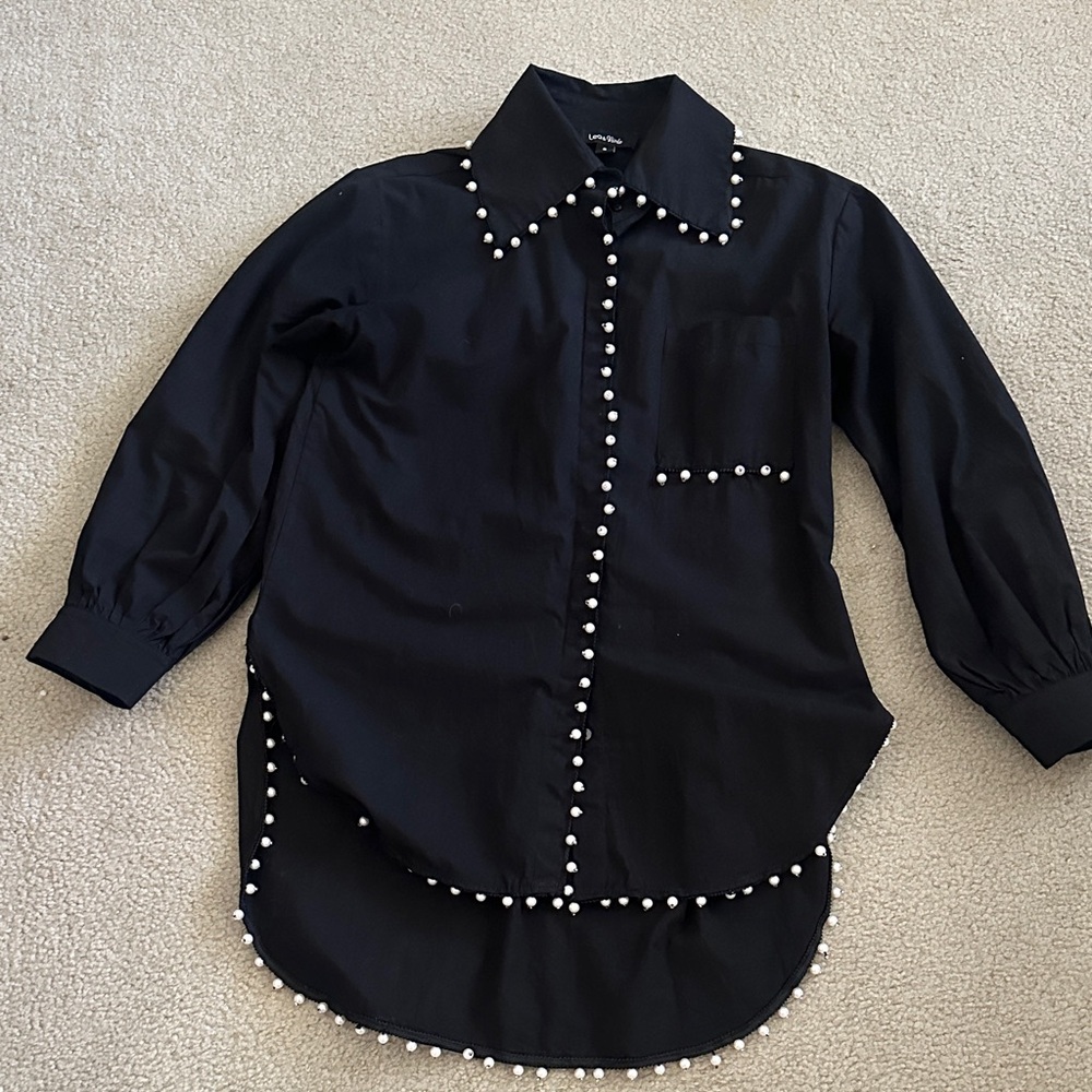 Lea & Viola Black Shirt with Pearl Details